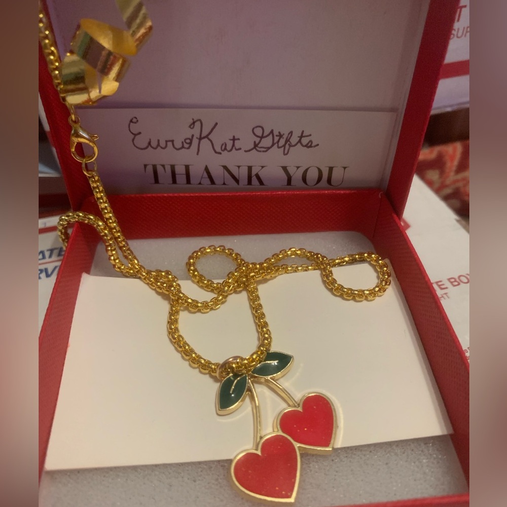 Betsey Johnson Gold Cherry Necklace with adjustable chain lobster clasp NEW NWT - Picture 3 of 8
